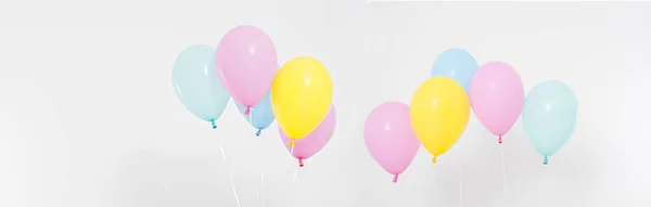 Set Collage Farbigen Luftballons Hintergrund Feiern Urlaub Sommerkonzept Designvorlage Plakatwand — Stockfoto