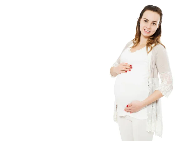 Junge Glücklich Schöne Schwangere Frau Posiert Isoliert Auf Weiß — Stockfoto