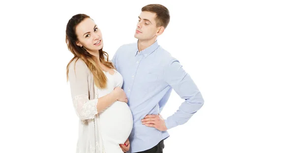 Jeune Femme Enceinte Avec Mari Isolé Sur Blanc — Photo