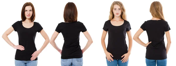 Set Magliette Anteriore Posteriore Bruna Bionda Shirt Nera Isolata Sfondo — Foto Stock