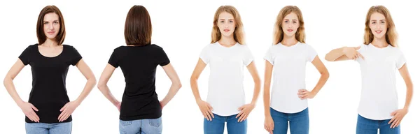 Ensemble Shirts Vue Avant Arrière Brunette Blonde Shirt Blanc Noir — Photo