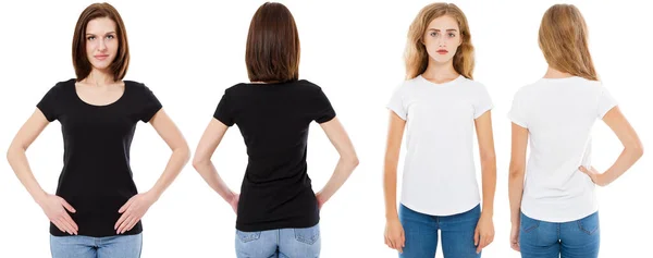 Ensemble Shirts Vue Avant Arrière Brunette Blonde Shirt Blanc Noir — Photo