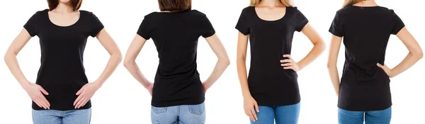 Zwei Frauen Schwarzen Shirt Ausschnittbild Vorder Und Rückseite Shirt Set — Stockfoto