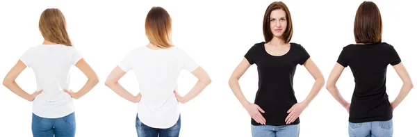 Shirts Set Front Back Views Woman Black White Tshirt Mock — Stock Photo, Image