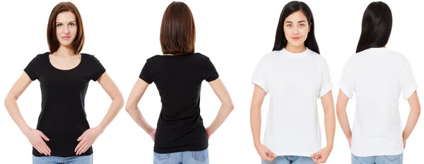 Asiatische Und Kaukasische Frau Weißen Und Schwarzen Shirt Vorder Und — Stockfoto