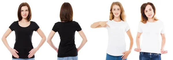 Shirt Set Vista Anteriore Posteriore Donna Bianco Nero Tshirt Mock — Foto Stock