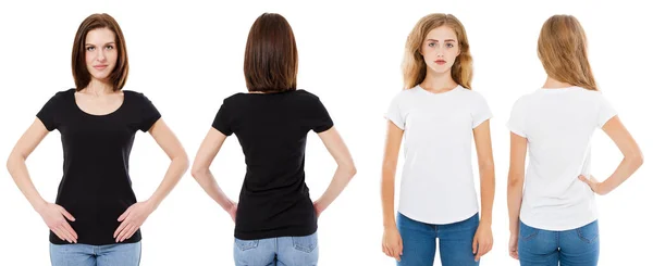Camiseta Pronta Visão Frontal Traseira Morena Loira Shirt Branca Preta — Fotografia de Stock