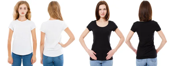 Shirt Set Front Back View Brunette Blonde White Black Shirt — Stock Photo, Image