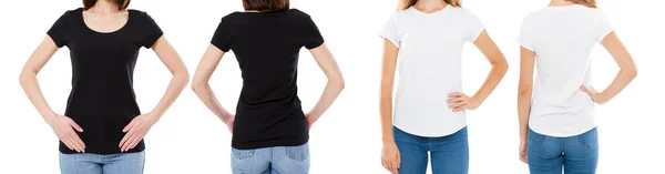 Donna Bianco Nero Shirt Isolato Anteriore Posteriore Viste Immagine Ritagliata — Foto Stock