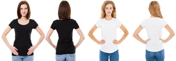 Ensemble Shirts Vue Avant Arrière Brunette Blonde Shirt Blanc Noir — Photo