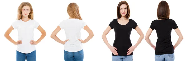 Shirt Set Front Back View Brunette Blonde White Black Shirt — Stock Photo, Image