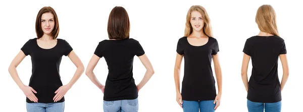Set Magliette Anteriore Posteriore Bruna Bionda Shirt Nera Isolata Sfondo — Foto Stock