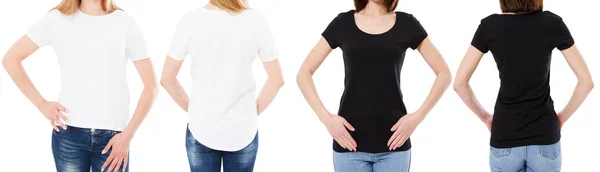 2016 Woman White Black Shirt Isolated Front Rear Views Cropped — 스톡 사진