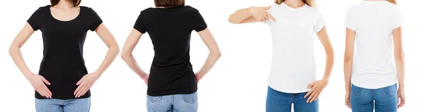 2016 Woman White Black Shirt Isolated Front Rear Views Cropped — 스톡 사진