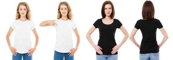 Shirt Set Front Back View Brunette Blonde White Black Shirt — Stock Photo, Image