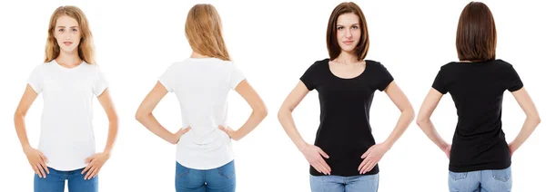 Camiseta Pronta Visão Frontal Traseira Morena Loira Shirt Branca Preta — Fotografia de Stock