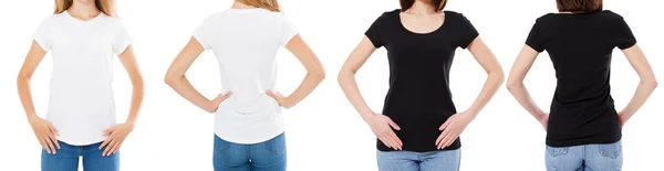 Donna Bianco Nero Shirt Isolato Anteriore Posteriore Viste Immagine Ritagliata — Foto Stock