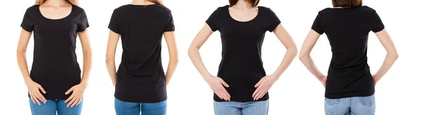 Dos Mujeres Camiseta Negra Vista Frontal Trasera Imagen Recortada Juego —  Fotos de Stock