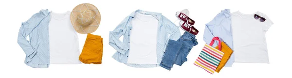 Shirt Blanc Maquillé Collage Options Pour Shirts Blancs Avec Accessoires — Photo