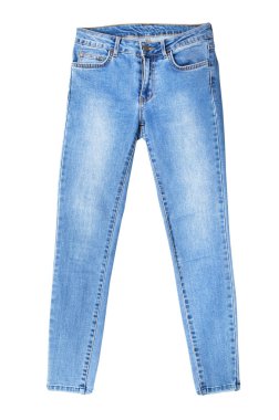 Denim beyaz arkaplanda izole edilmiş, kot pantolon beyaz kopya alanı üzerinde taklit