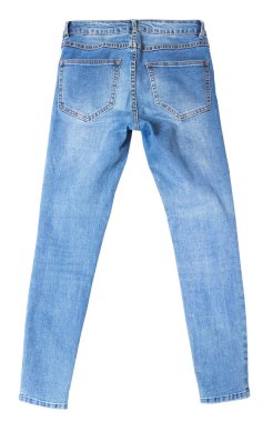 Denim beyaz arkaplanda izole edilmiş, kot pantolon beyaz kopya alanı üzerinde taklit