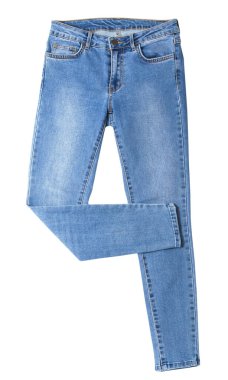 Denim beyaz arkaplanda izole edilmiş, kot pantolon beyaz kopya alanı üzerinde taklit