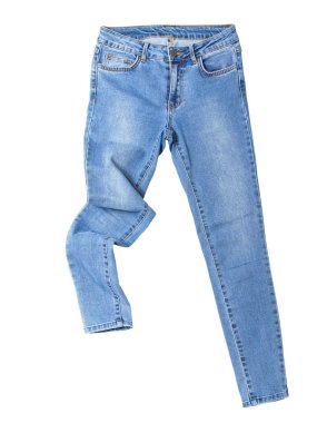 Denim beyaz arkaplanda izole edilmiş, kot pantolon beyaz kopya alanı üzerinde taklit