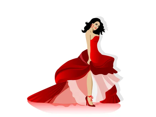 The girl in a red dress — Stock Vector