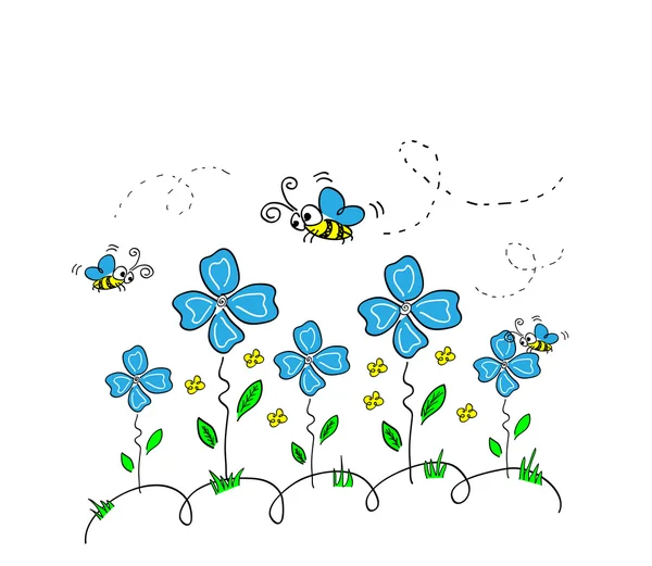 Abejas y flores — Vector de stock