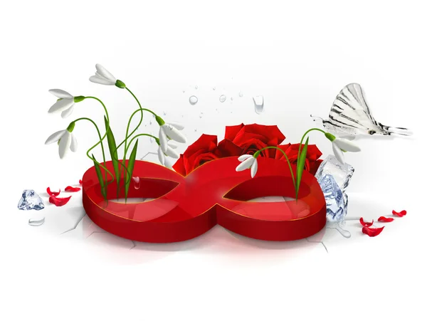 Eight transparent red with flowers and ice on a white background — Stock Photo, Image