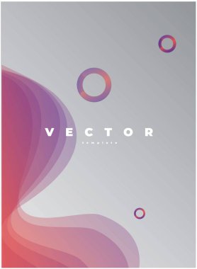 Gri arka planı, daireleri ve şeffaf dalgalı şekilleri olan uçucular için minimal modacı vektör şablonu