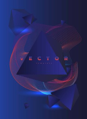 Çokgenli karanlık vektör şablonu ve ince çizgilerden soyut mor şekil ve ışıltı