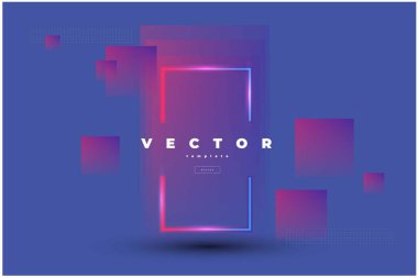 Mavi ve pembe parlak vektör tasarımı şeffaf dikdörtgenler ve neon parlayan çerçeve