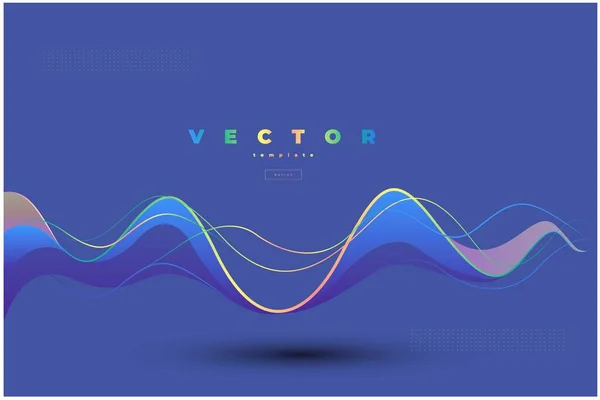 Modelo Vetor Azul Criativo Com Linhas Multicoloridas Onduladas Voadoras — Vetor de Stock