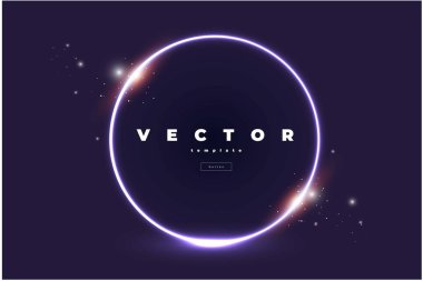 Parlak gümüş halkası ve siyah arkaplanda yıldızları olan harika fütürist karanlık tasarım.