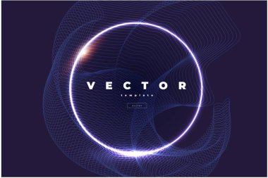 Siyah arkaplanda ince mavi çizgiler ve parlaklık halkasından geometri şekilli zarif bir vektör şablonu