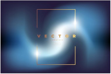 Bulanık mavi arkaplanda altın dikdörtgen çerçeveli minimalist vektör pankartı