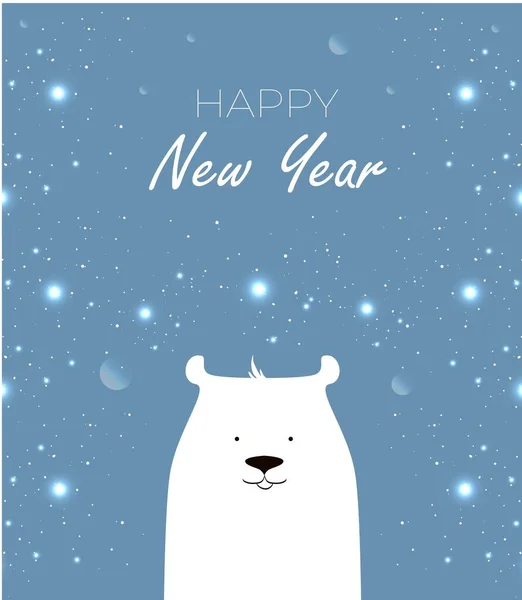 Ilustração Minimalista Inverno Com Urso Polar Flocos Neve Letras Feliz — Vetor de Stock