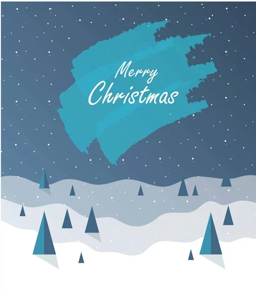 Minimalistická Zimní Ilustrace Nočním Lesem Nápisy Veselé Vánoce — Stockový vektor