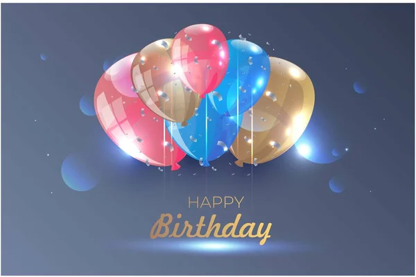 Balões Multicilored Espumante Fundo Cinza Lettering Feliz Aniversário Vetor De Stock