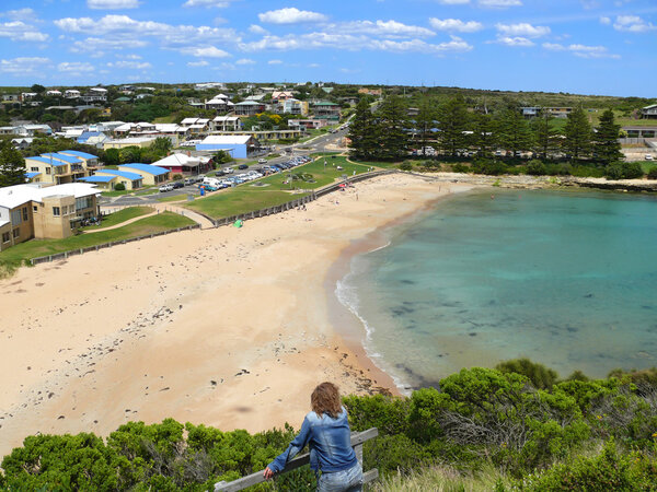 The Small comfortable borough with beach and lagoon. Great Ocean Road, Australia, Victoria, National park.