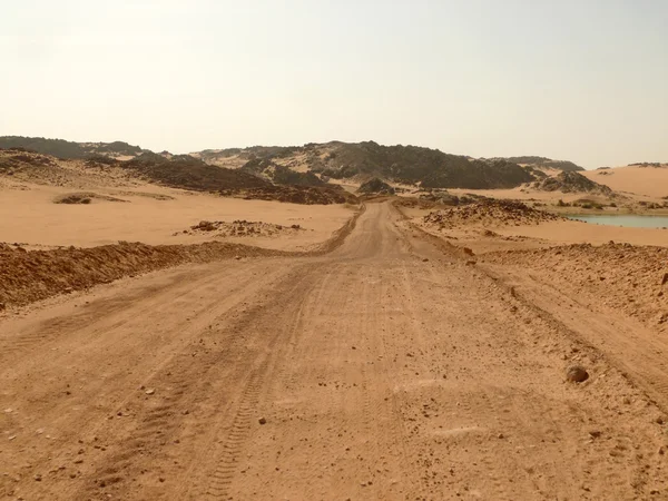 L'Afrique. Route vers le désert du Sahara. Le Nil coule dans le désert . — Photo