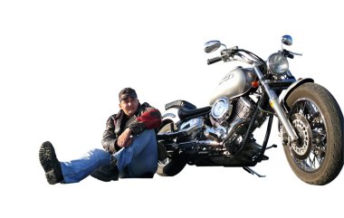Motorcu klimenko beyaz zemin üzerine oleg.