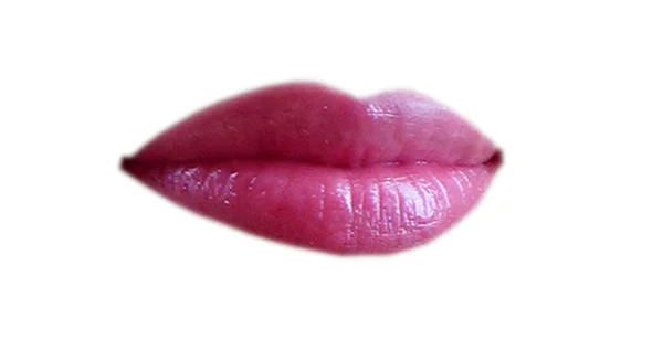 Lábios gordos cor-de-rosa em um fundo branco . — Fotografia de Stock
