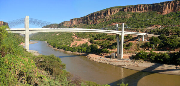 Bridge in the mountains across the river Nile. Africa, Ethiopia.