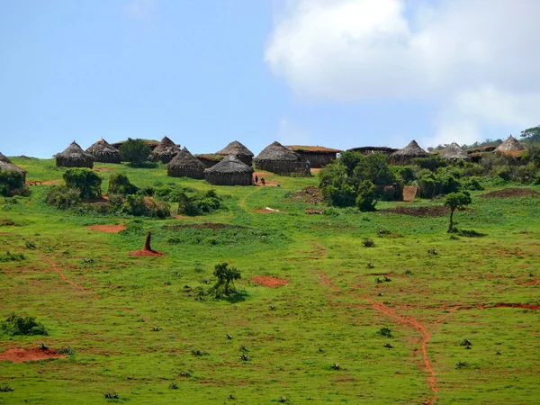 Ethiopian national housing of cross-border settlement Moiale. Africa, Ethiopia. — Stock Photo, Image