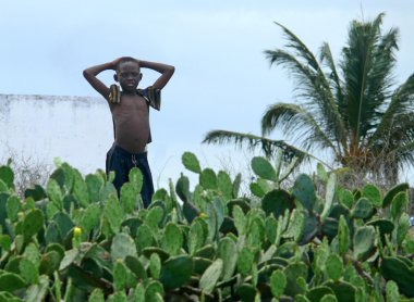 Pemba, Mozambik - 5 desember 2008: bilinmeyen Afrikalı Çocuk duruyor 