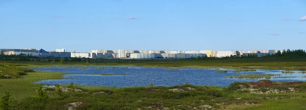 Nadym, Rússia - 18 de julho de 2008: o panorama da cidade no r — Fotografia de Stock