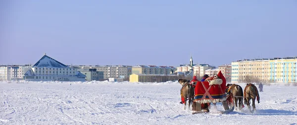 НАДЫМ, РОССИЯ - 2 МАРТА 2007 ГОДА: Гонки на оленях во время праздника — стоковое фото