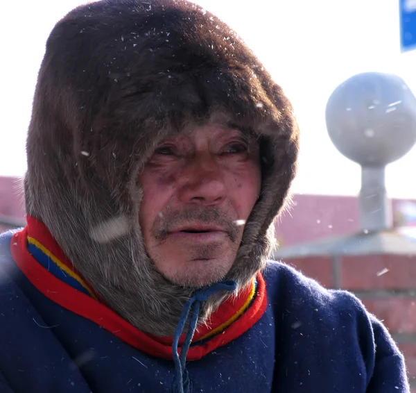 Nadym, Russia - March 11, 2005: Unknown man Nenets close-up, por — Stock Photo, Image